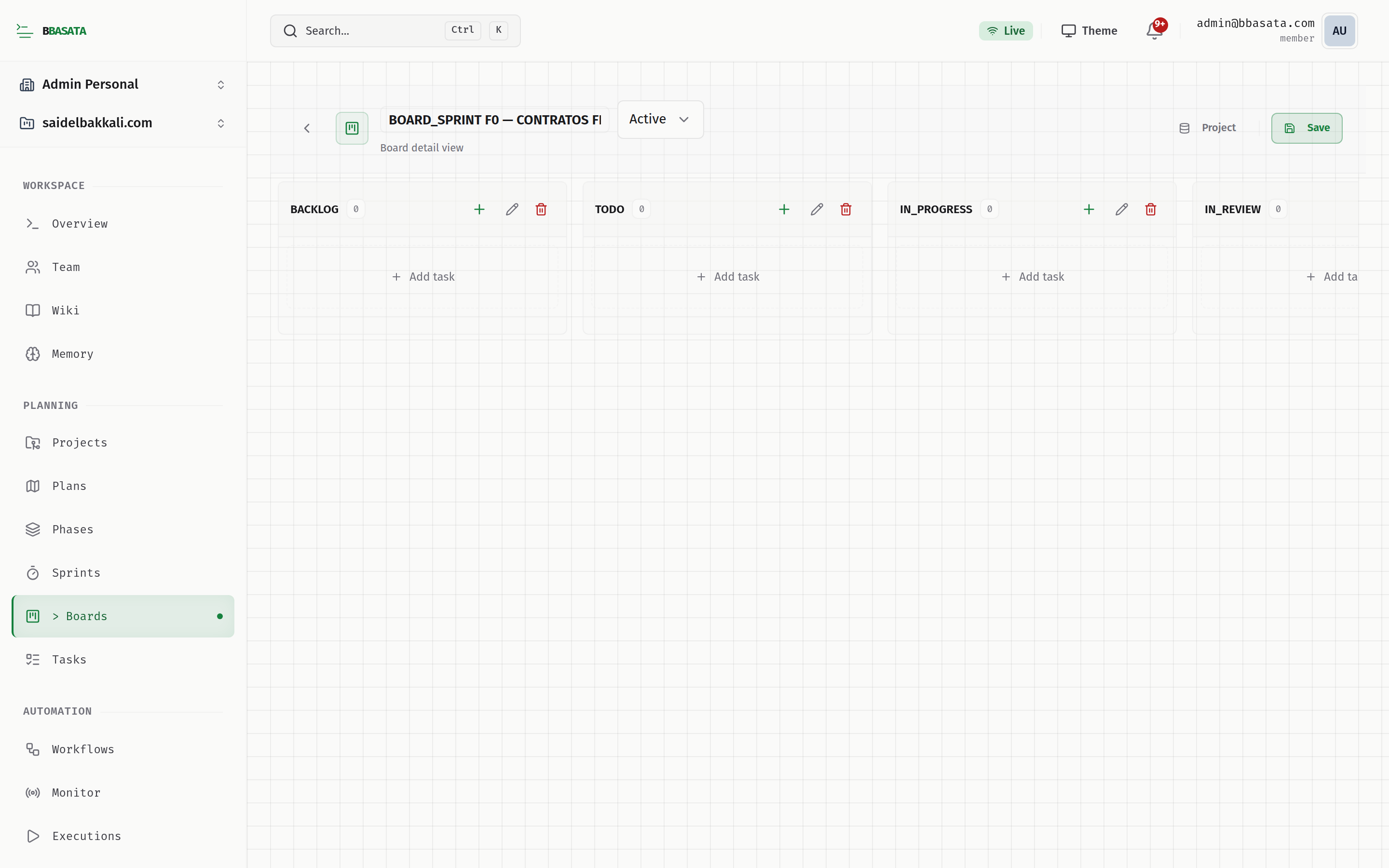 bbasata board showing tasks in the shared queue with their handoff state